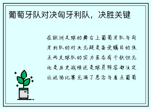 葡萄牙队对决匈牙利队，决胜关键